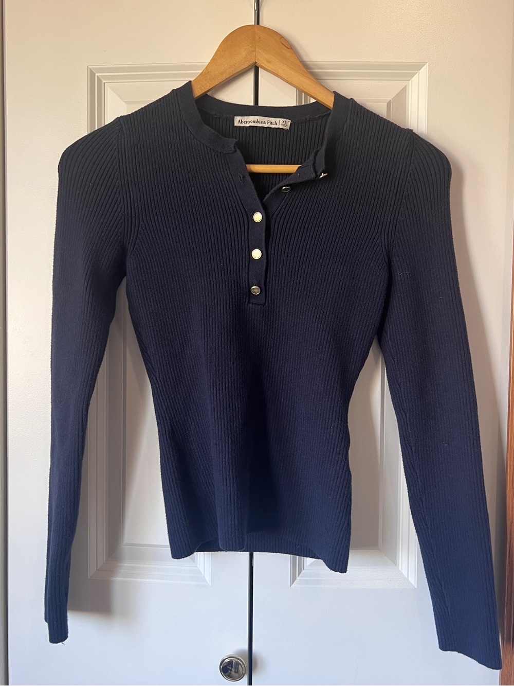 Abercrombie & Fitch Navy Ribbed Long-Sleeve Henley